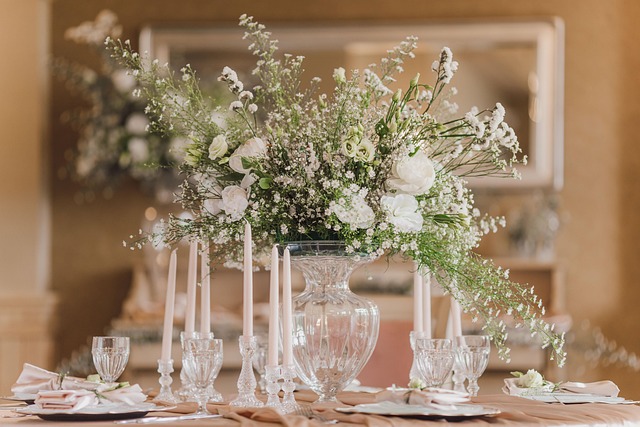 Table of personalized wedding favors like custom seed packets